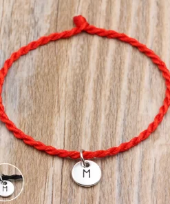 Bracelet couple initial rouge cordon tibétain